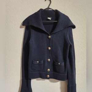 J. Crew Heavy Knit Navy Cardigan Sweater buttons Nautical Women’s size small
